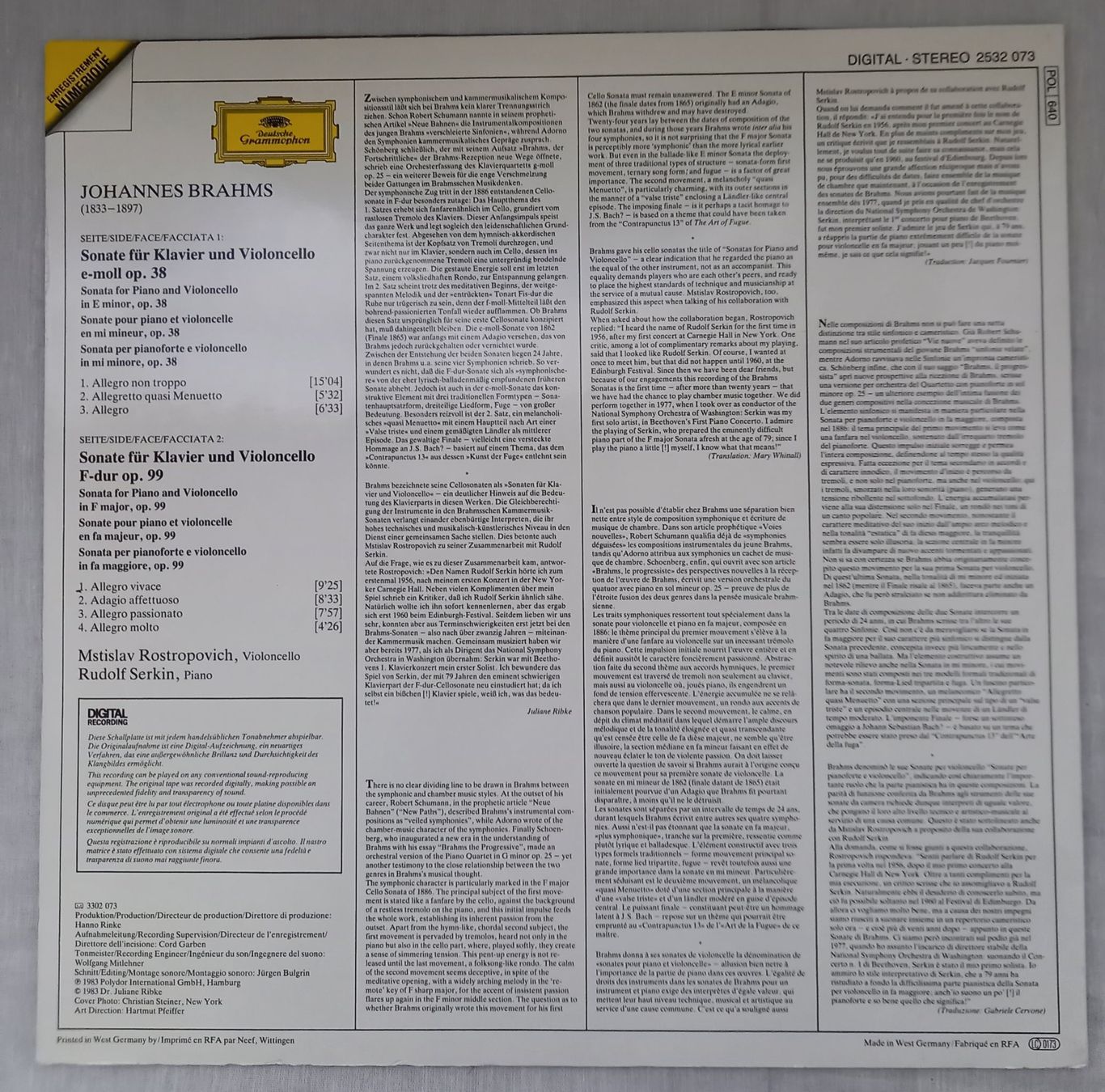 Dischi in vinile: KLASSIK-LP JOHANNES BRAHMS – Nuovo (secondo la descrizione) da Binningen venduto da mar_2jlr 2
