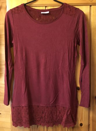 LONGSHIRT mit Spitzen, bordeau, M/L