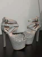Silver Glitter Platform High Heels Size 39 New