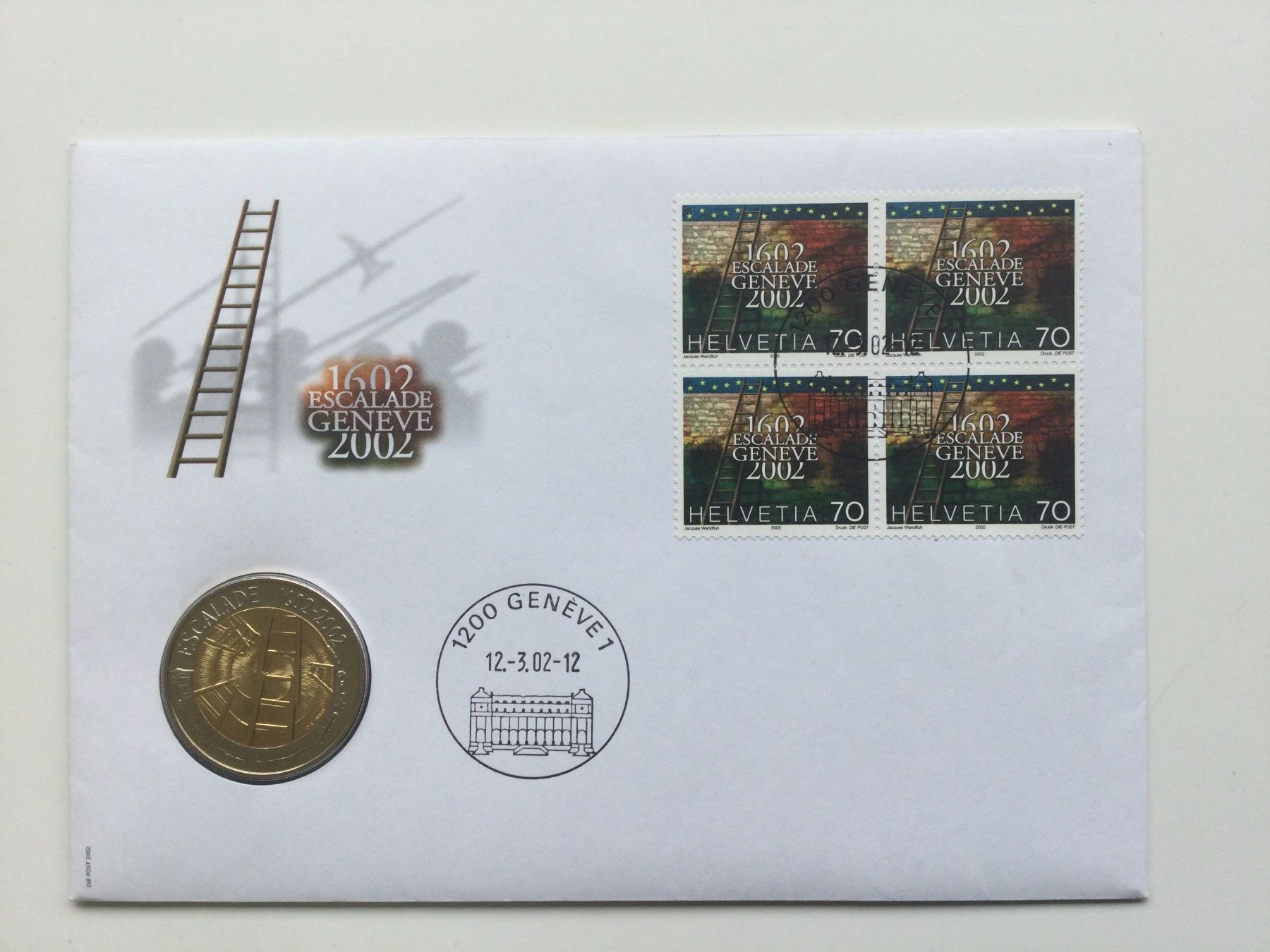 Tutti le monete: 5 CHF Numisbrief Escalade Geneve 2002 Bimetall FDC 12.3.02 – Usato da Oberrieden venduto da Zimartin1