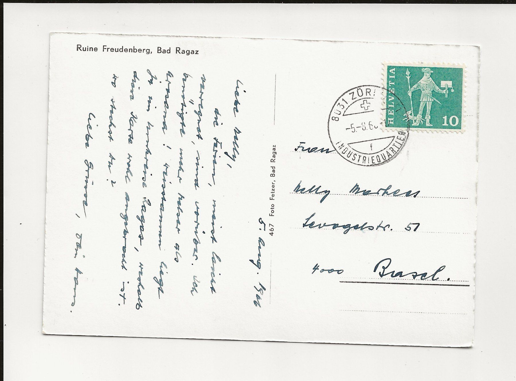 Cartoline postali: AK 1966 Ruine Freudenberg Bad Ragaz – Usato da Greifensee venduto da 315WDO 1