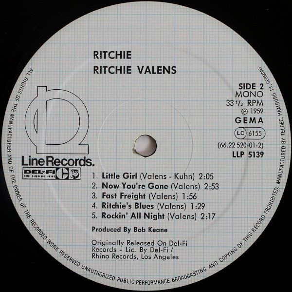 Dischi in vinile: LP- RITCHIE VALENS Ritchie (Black Line Series, Germany 1981) – Usato da Morges venduto da evnocha3 3