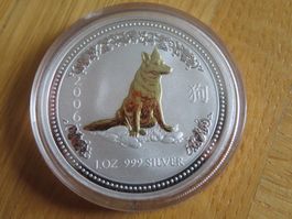 Lunar I Serie Münze Hund 2006 Australien 1Unze Silber gilded