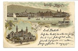 Gruss aus Zürich - Stadt - Tonhalle - uralte Litho - 1898 !