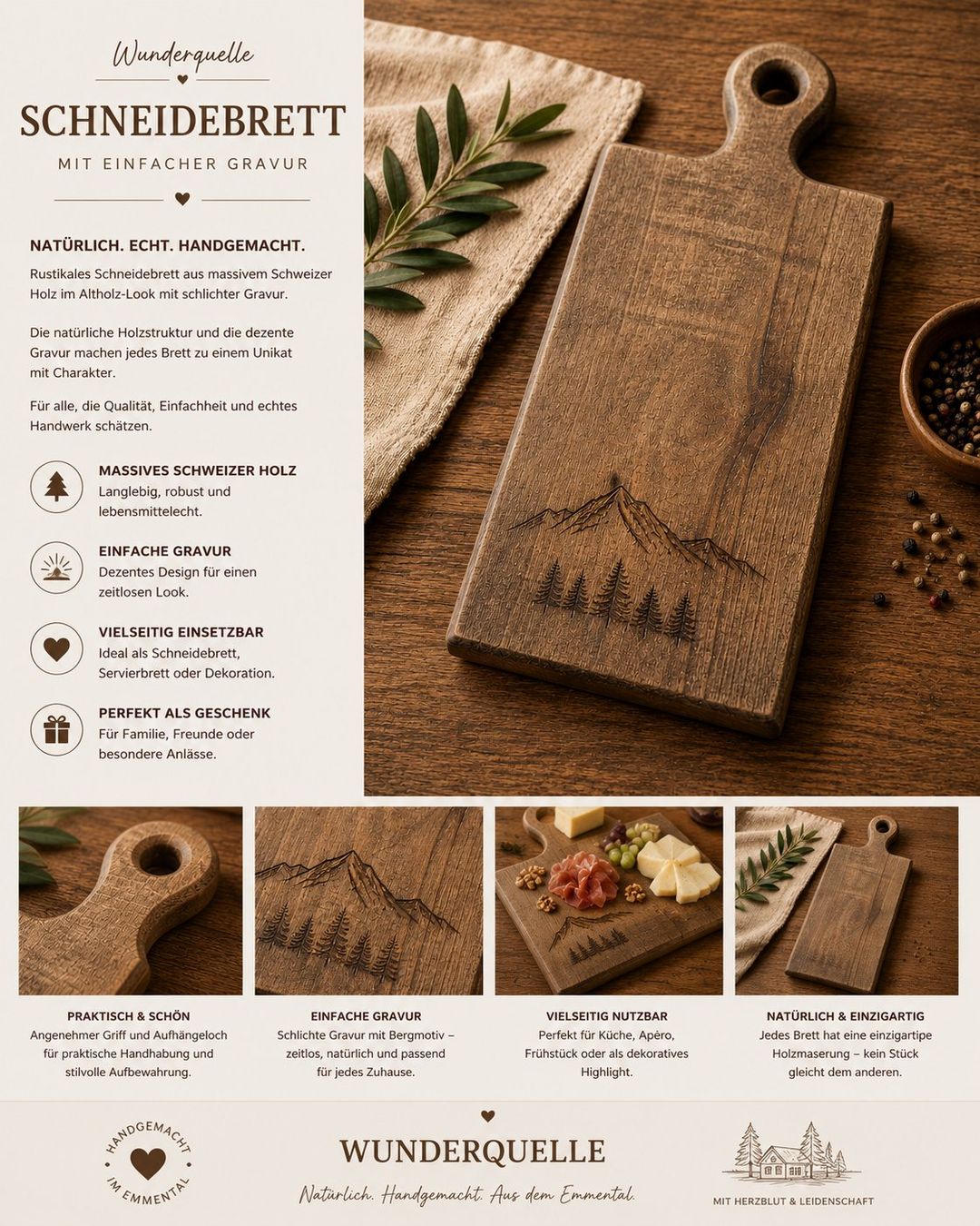 Articoli in legno: Schneidebrett mit einfacher Gravur – Nuovo e nell'imballaggio originale da Eggiwil venduto da WQ_Emmental