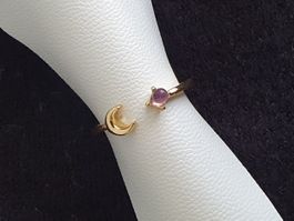 Goldfarbener Ring Mond Stein Himmel 16mm