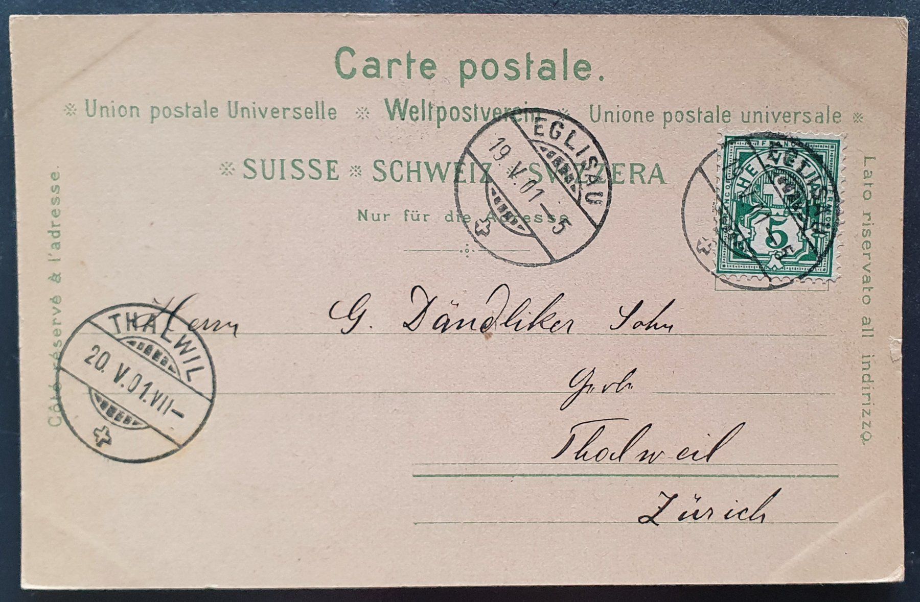 Ansichtskarten: Gruss aus Eglisau 1901 – Gebraucht aus Kreuzlingen von Rschweiz1 1