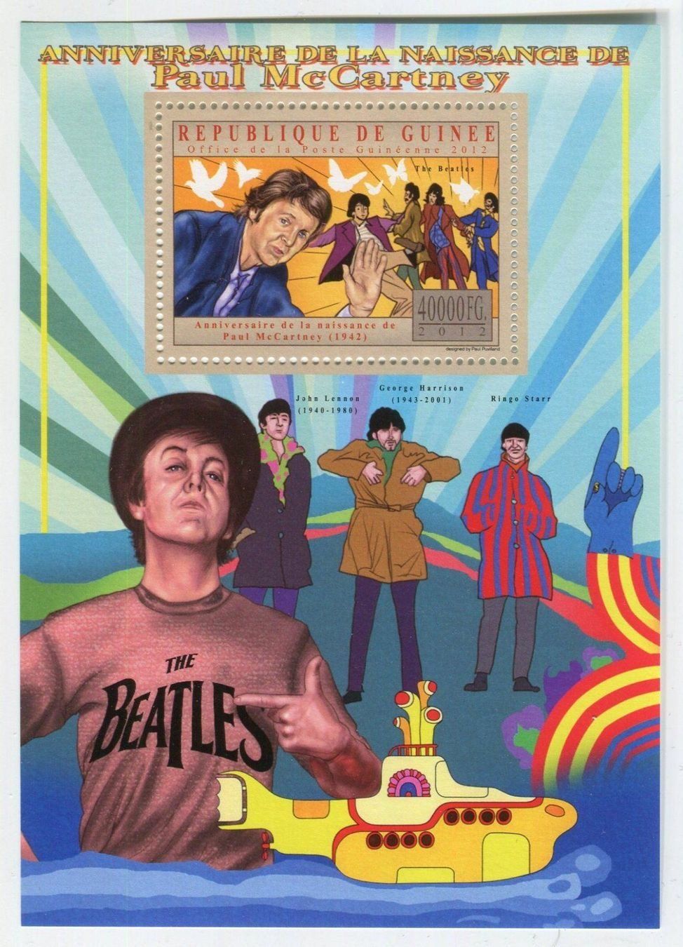 Alle Briefmarken: Block "The Beatles. Paul McCartney". Guinea. – Neu und originalverpackt aus Basel von Butsch5