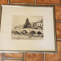 lithographie signée Aurèle BARRAUD  le pont de Travers
