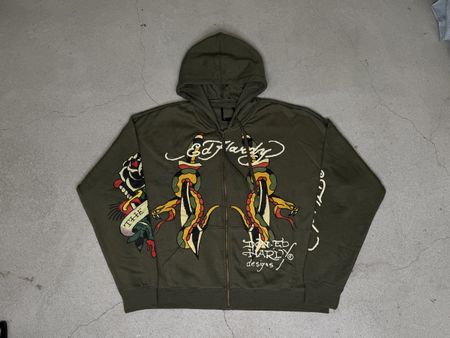 Ed Hardy Zip Hoodie „Snakes“ Army Green Gr. XXL