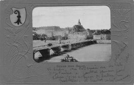 Gruss Basel (BS) Rheinbrücke mit Tram Schmuckkarte