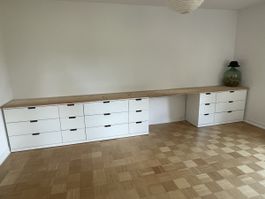 Massiver Schreibtisch / Sideboard mit 4,70 m Echtholzplatte 