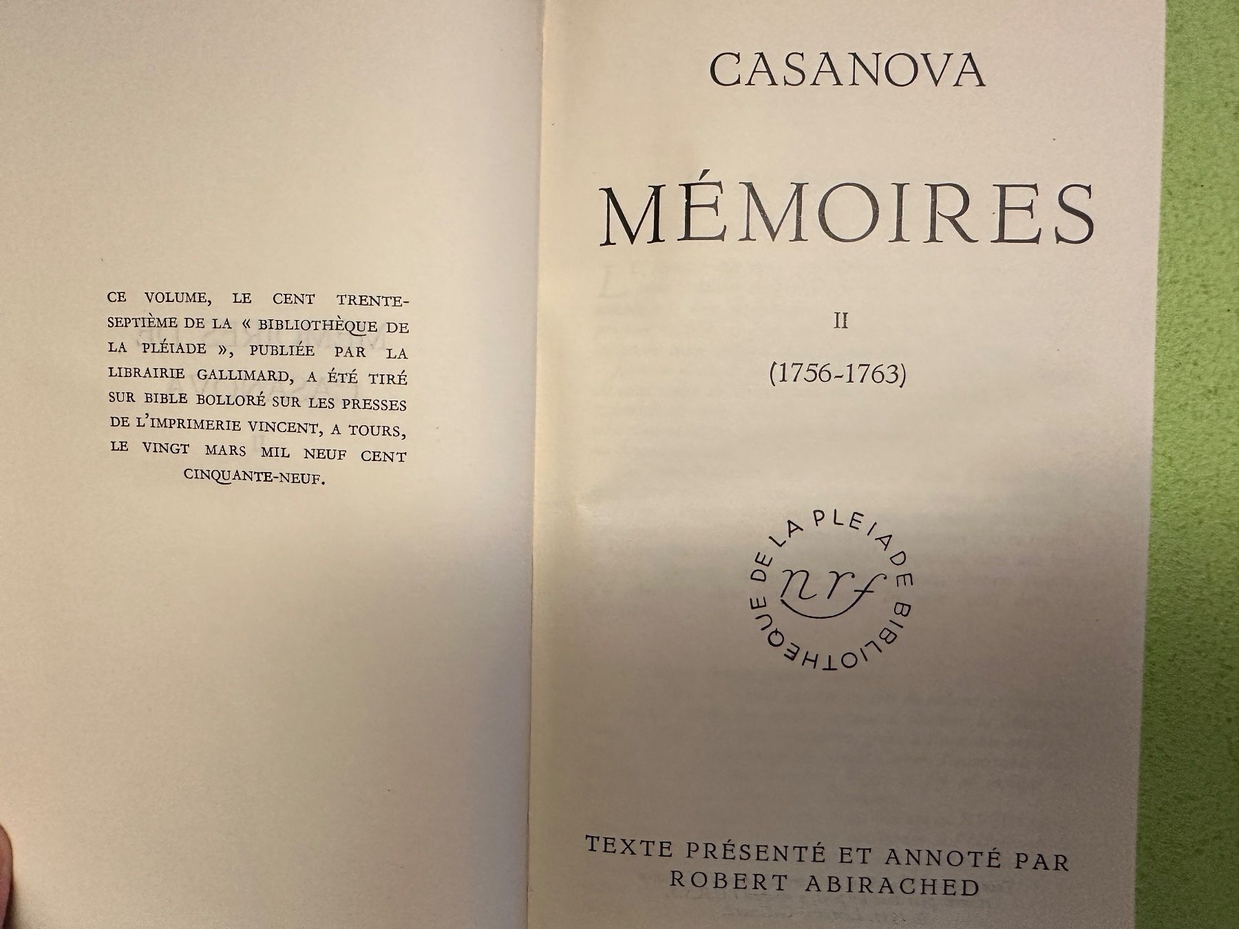 Libri: Casanova: Mémoires II. – Usato da Zürich venduto da allp 3