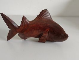 Fisch-Skulptur Massivholz - Handgeschnitzt - Vintage
