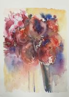 Peinture aquarelle motif floral état neuf