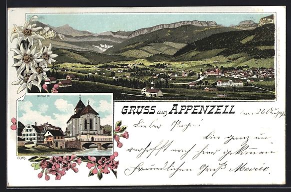 Cartoline postali: Litho Appenzell, Kirche im Ortsbild, Pan – Usato da Berlin venduto da bartko-reher