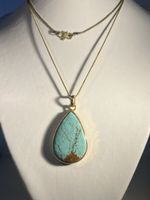 Superbe Pendentif en Turquoise naturelle et argent  925 doré