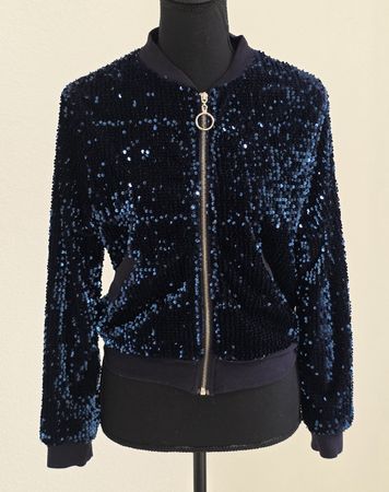 Bomberjacke Pailletten dunkelblau Grösse M