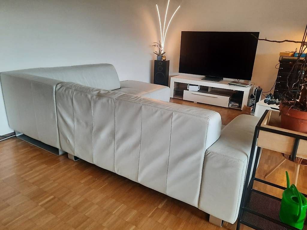 Pfister Divani: Möbel Pfister Ecksofa Echtleder - hellgrau - 255 × 220 cm – Usato da Aarau venduto da Amothan 1