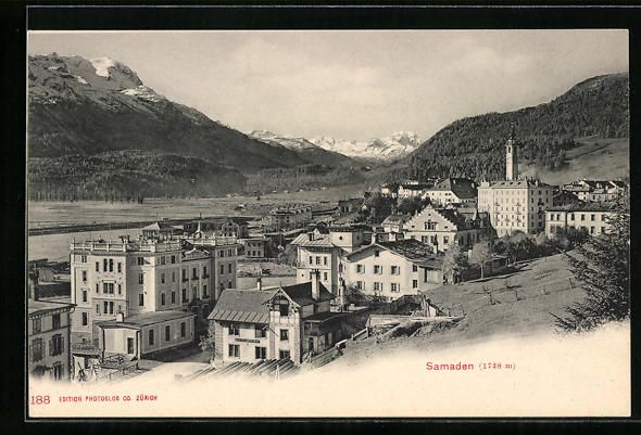 Cartoline postali: AK Samaden, Totalansicht der Gemeinde – Usato da Berlin venduto da bartko-reher