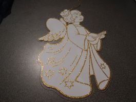 Engel zum Aufhängen weiss/goldfarbig mit Mandoline