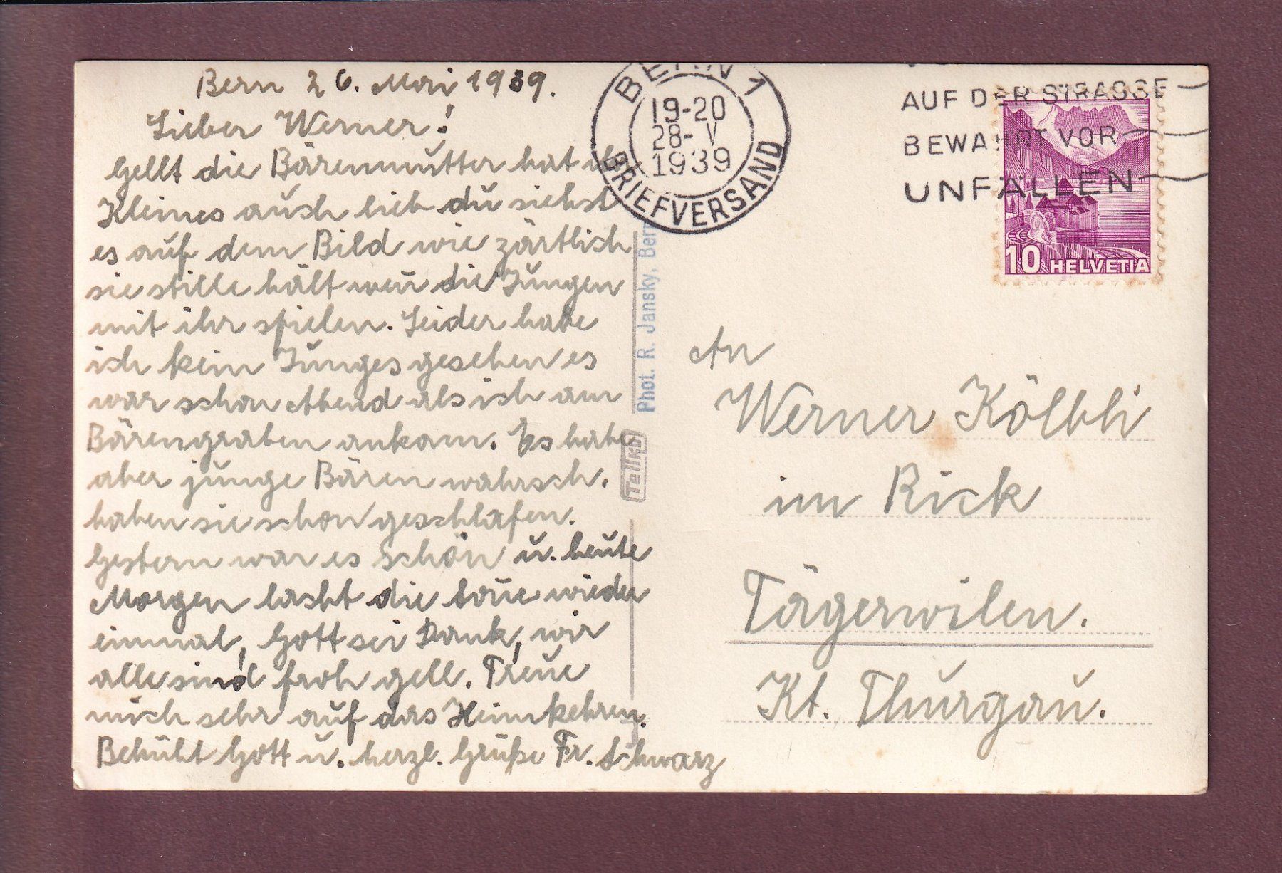 Cartoline postali: BERN - Bärengraben - 1939 Photo – Usato da Pully venduto da nicecards 1