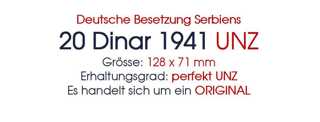 Banknoten: 20 Dinar 1941 UNZ – Neu (gemäss Beschreibung) aus Flamatt von samowarow 1