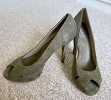 Wildleder Olivgrün Peep Toe Plateau high heels Gr. 37