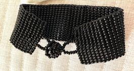 🟢 bracelet manchette perles de rocailles noires / Armand