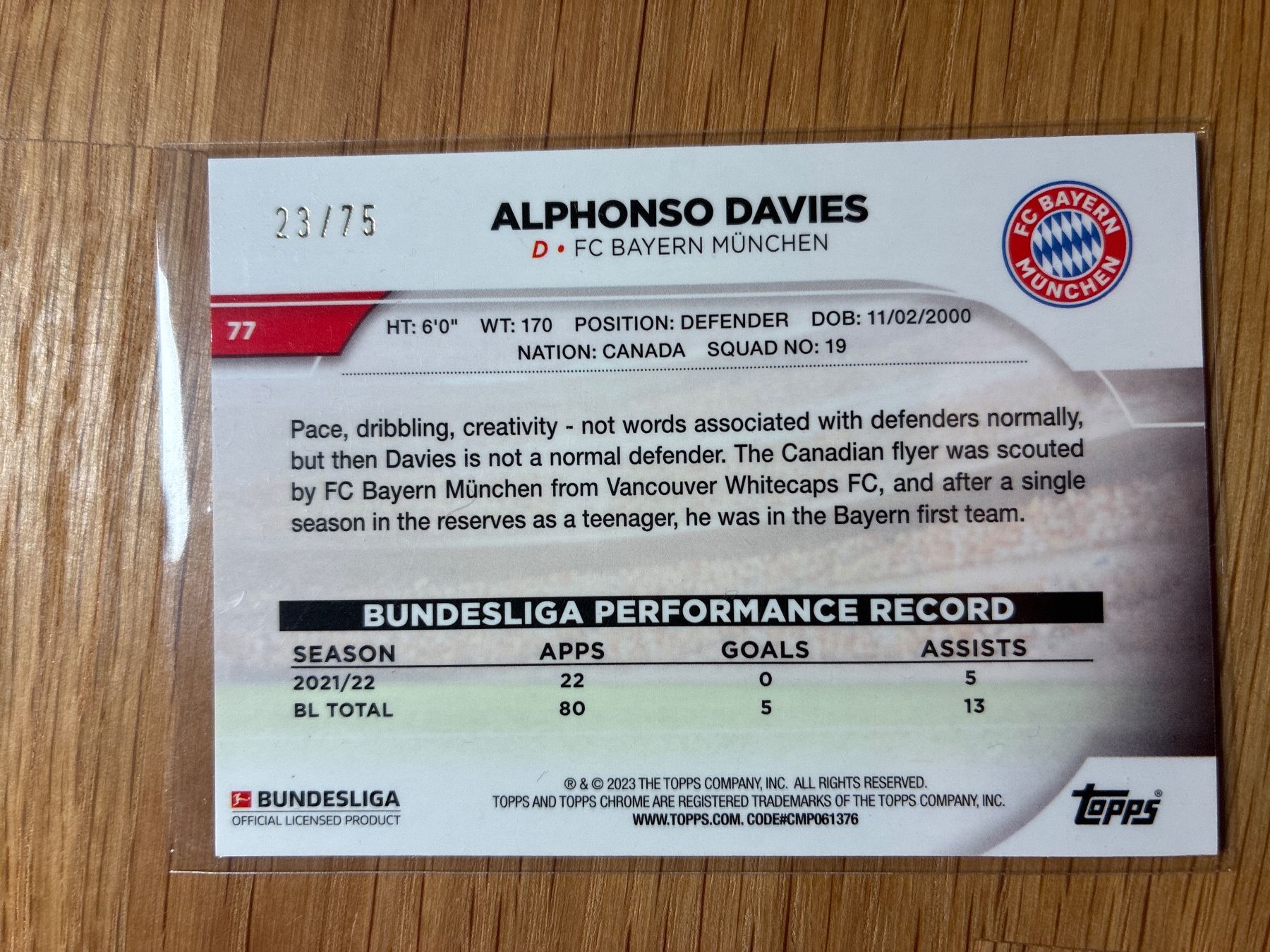 Topps Cartes à collectionner: Topps Chrome Alphonso Davies /75 – D'occasion à Wangenried par Garagara 1