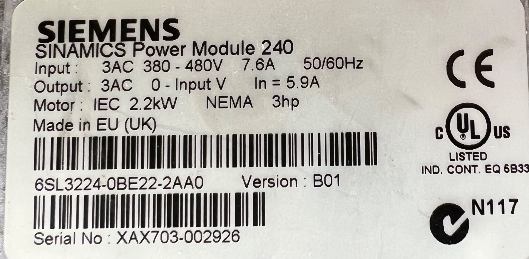Siemens Wechselrichter: Frequenzumrichter 2.2kW Siemens - Sinamics PM240 – Gebraucht aus Romanshorn von DonRicardoo 4