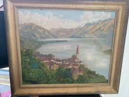 Ölgemälde – Alpen- / Schweizer Lands. (Signiert: E. Mathez)