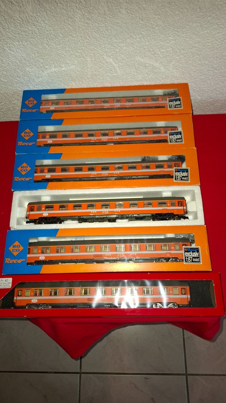 Roco Modellini di ferrovie: Roco : 6 Eurofima Wagen 1. Klasse – Usato da Märwil venduto da Siebenzipfel 3