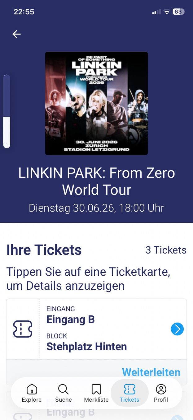 Biglietti: Linkin Park Stehplatz Hinten – Usato da Ferenbalm venduto da Trice76