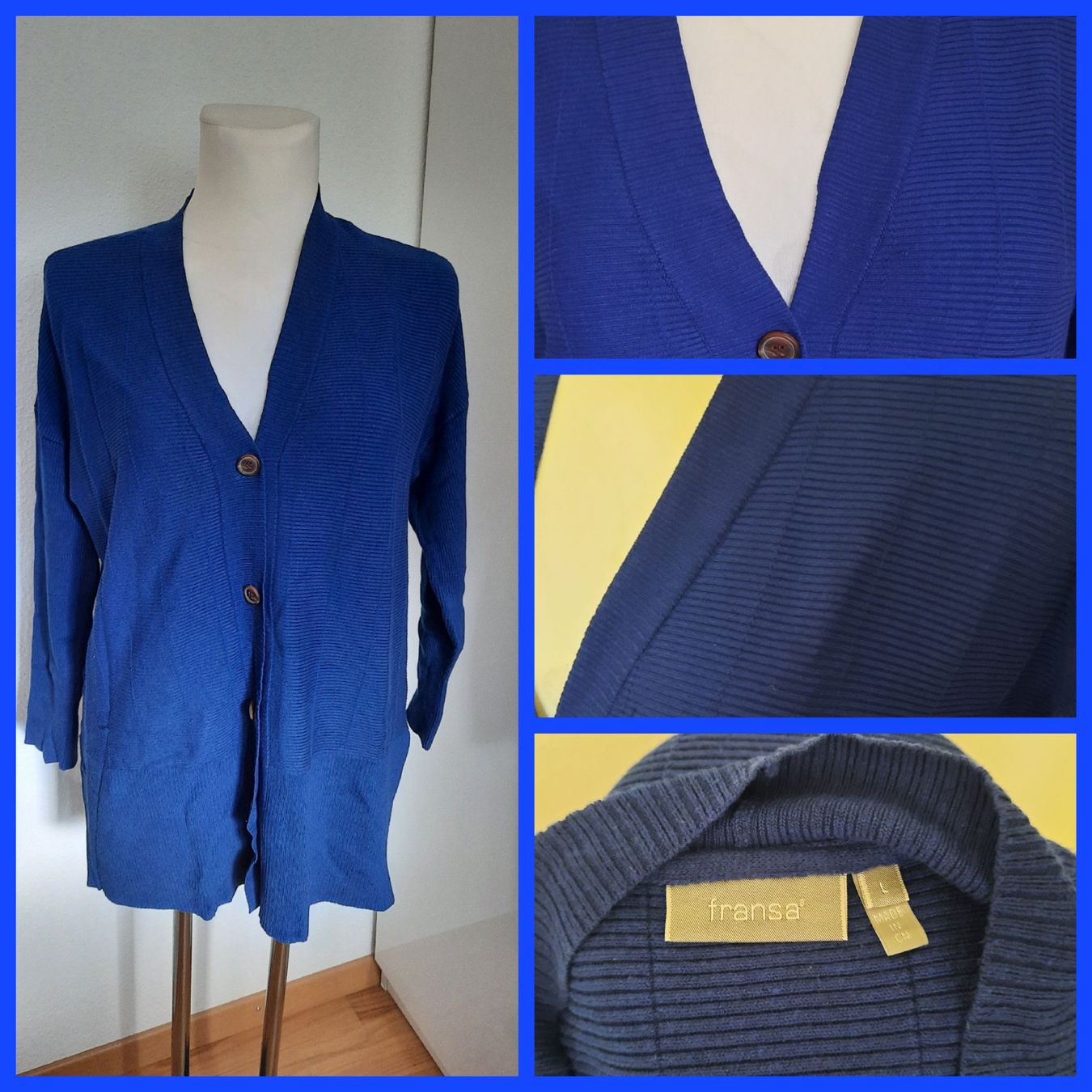 Jacken: ***FRANSA*** Longstrickjäckli Gr L königsblau – Gebraucht aus Wädenswil von H2H_Secondhandshop
