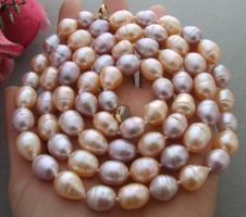 Lua 80cm lila Perlen Kette Echt Collier Perle mauve orange