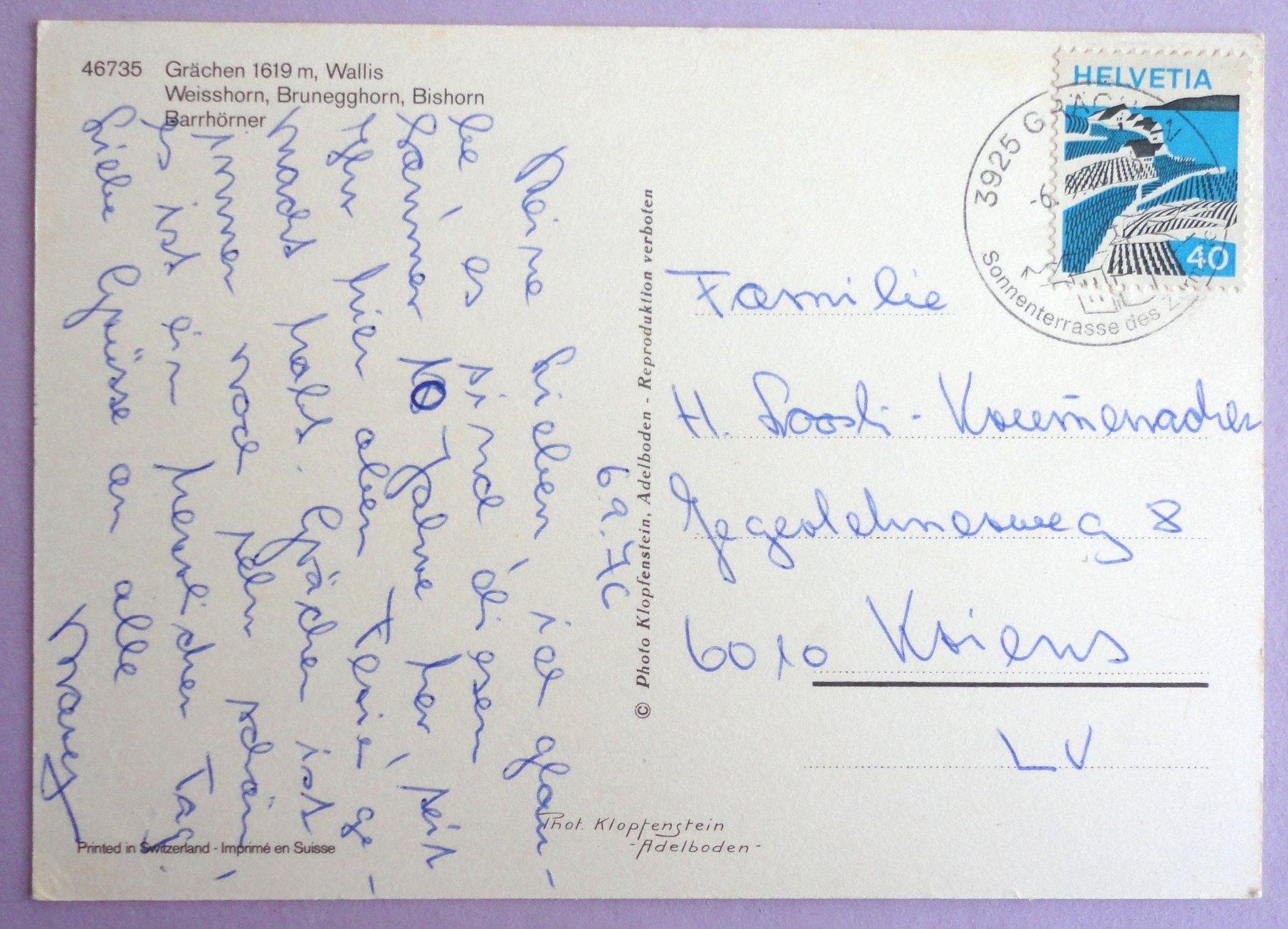 Cartoline postali: Grächen 1619 m, Wallis – Usato da Fétigny venduto da Billy2miny 1