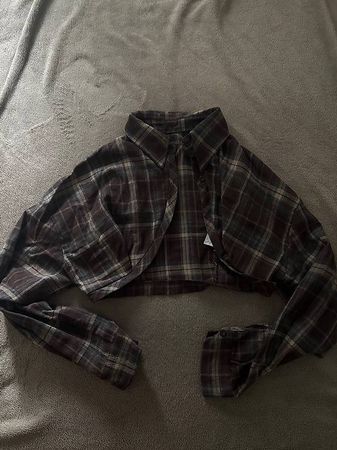 Braunes kariertes Crop-Hemd / Cropped Flanellhemd  Gr. M