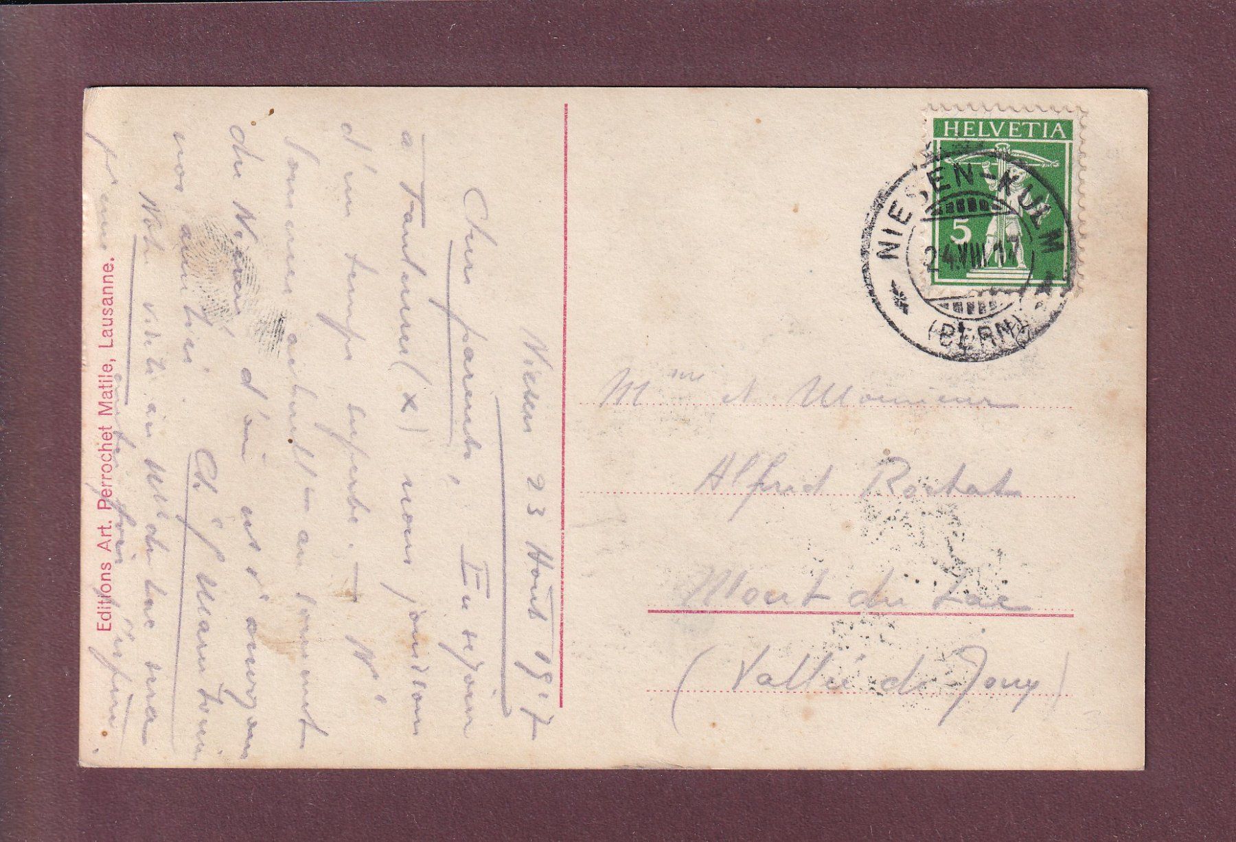 Ansichtskarten: FAULENSEE - Dreispitz - 1917 – Gebraucht aus Pully von nicecards 1