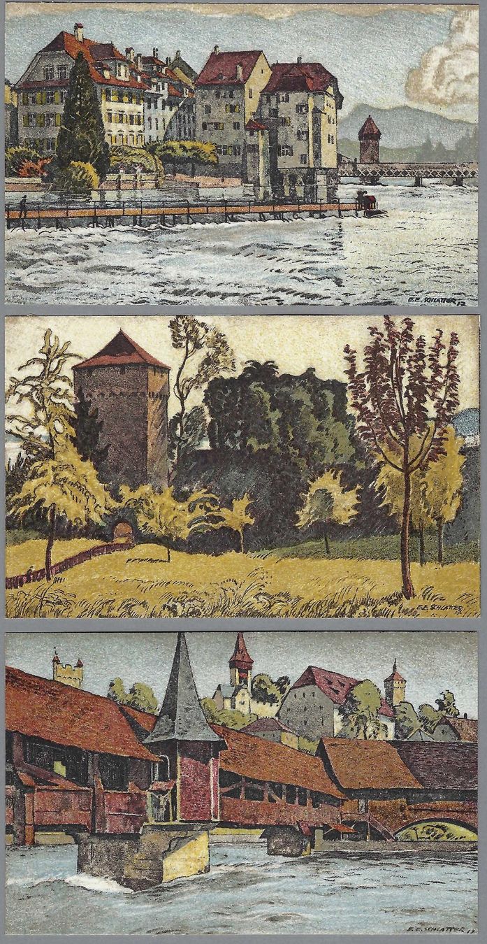 Cartoline postali: LUZERN, BRIEFHÜLLE + 6 LITOS E. SCHLATTER, LUXUS – Usato da Pura venduto da ulisse1957 1