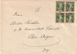 Viererblock Tellknabe Nr.183 auf Brief v.Luzern n. Oberägeri