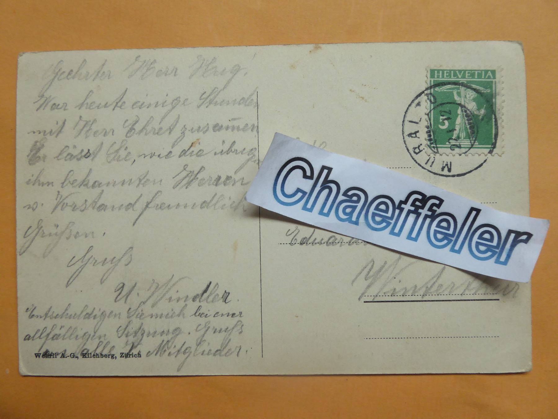 Cartoline postali: 1912.   10019 Locarno – Usato da Zürich venduto da Chaeffeler 1