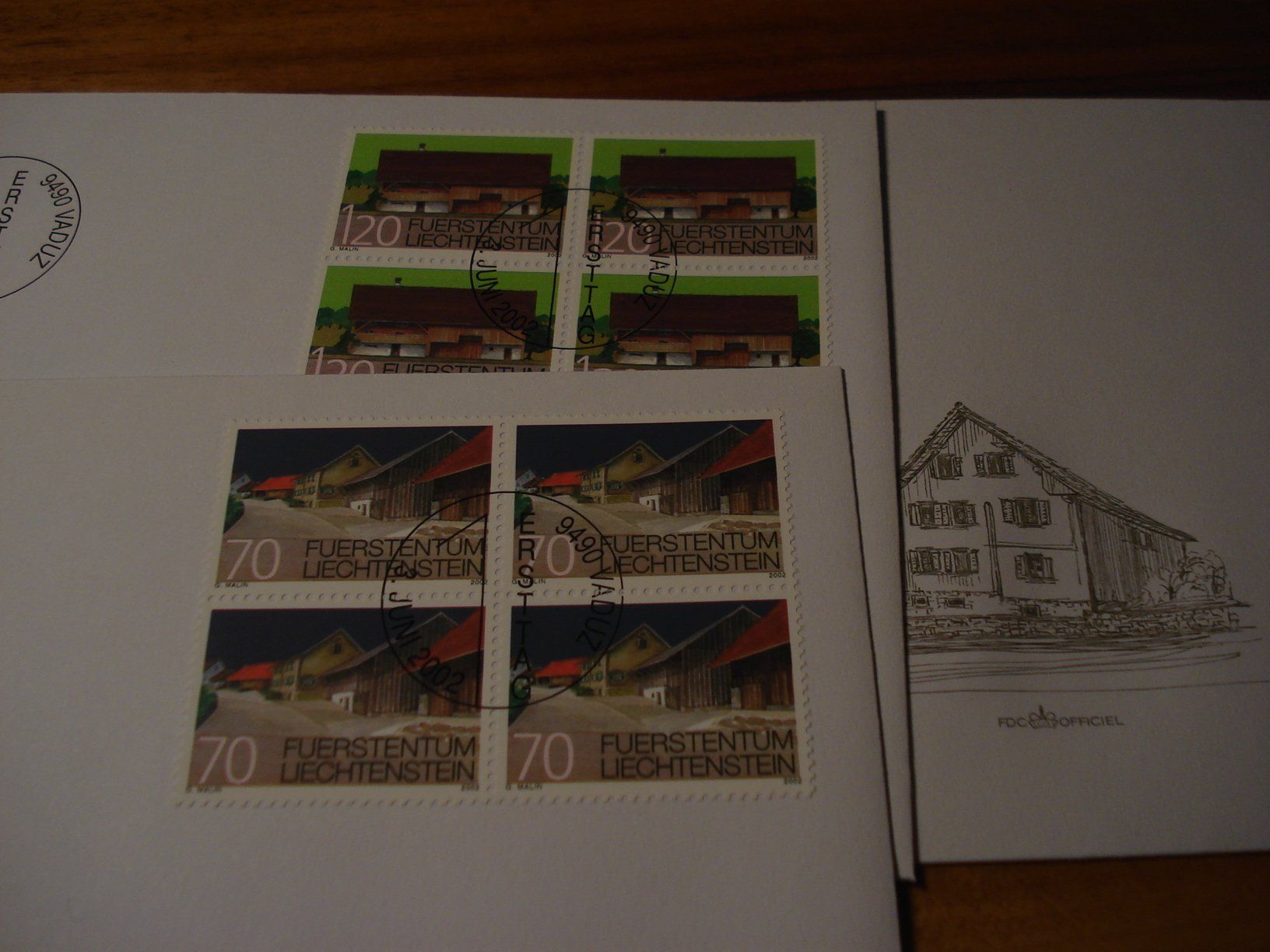 Alle Briefmarken: Liechtenstein 2002, alte Häuser, FDC Satz, Einzel + 4erbl – Gebraucht aus Niederwil AG von morostahu