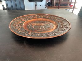 Ancien Plat en Cuivre Chasse Cerf