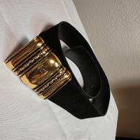 Vintage Ledergürtel Schwarz mit goldener Schnalle 95