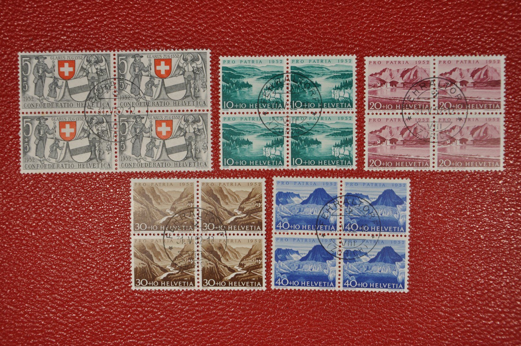 Tutti i francobolli: 1952 PP56-60 Viererblock ET-Stempel – Usato da Wolfhalden venduto da Zinauktion