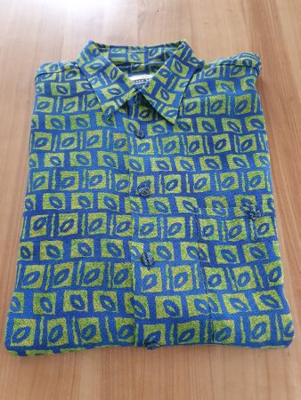 Herrenhemd Casa Moda, vintage, blau/grün/gelb gemustert, XL