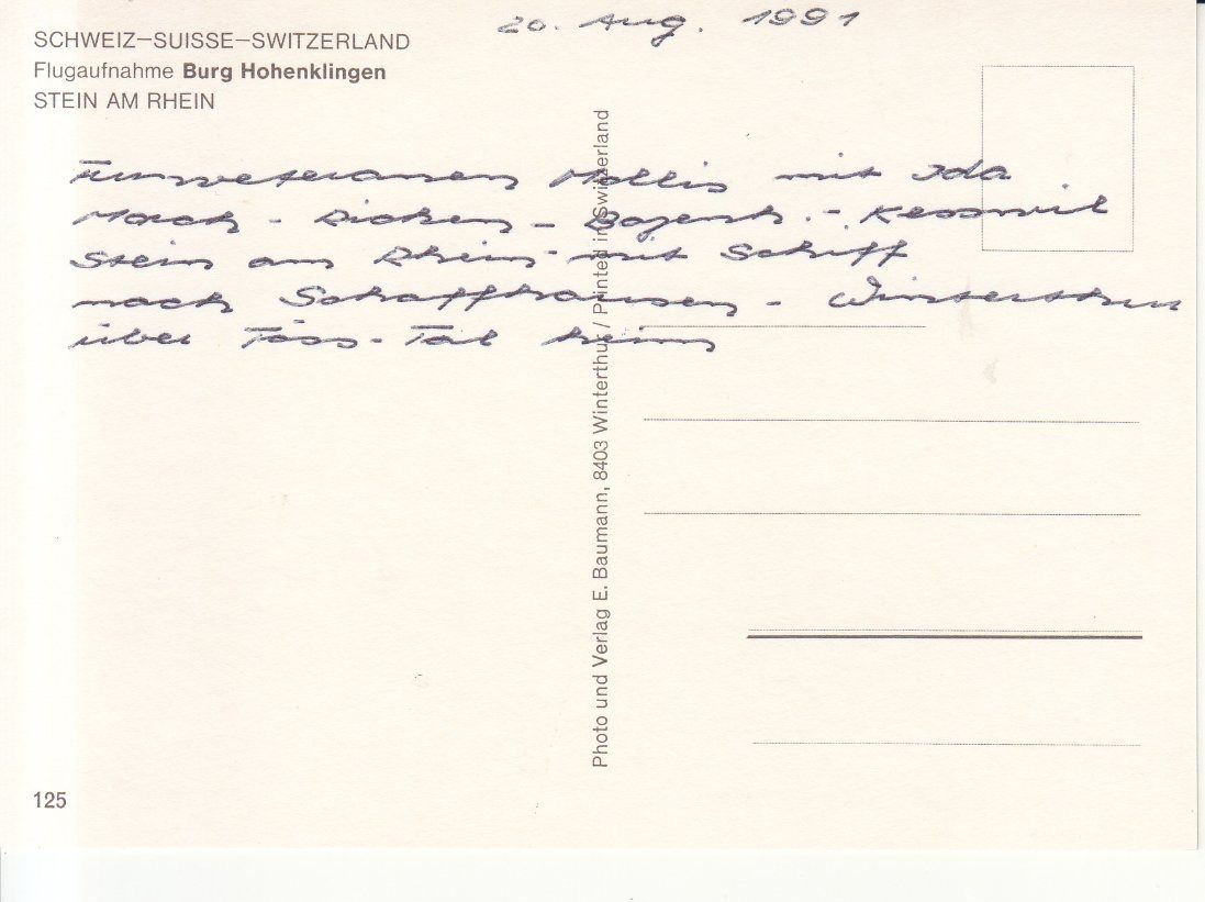 Cartoline postali: Hohenklingen 1991 – Usato da Bürglen TG venduto da StampGraf 1