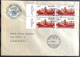1943 Flugpost Brief  Viererblock Pro Aero / Bern - Zürich