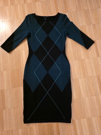 Strickkleid Phase Eight schwarz gruen Karo Muster Grösse S